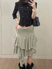 Cyflymder Harajuku Double-breasted Cropped Shirt Y2k Aesthetic Women Solid Slim Fit Blouse Streetwear Double-breasted Grunge Blusas