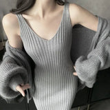 Cyflymder Suspended Sweater Dress Women Slim Fit Mid Length Wrapped Hip Spring Autumn Knitted Tank Dresses Solid Elegant Vestidos