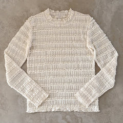 Cyflymder Chic Fashion Lace Tops Tee Women Autumn O-Neck Long Sleeve Folds Bottoming T-shirt for Sweet Girls