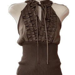 Cyflymder Vintage Patchwork Halter Tops Sleeveless Tank Tops Women Korean Fashion Retro Blackless 2000s Clothes Y2k Chic