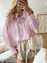 Cyflymder Fashionable Office Women's Shirt Scarf Collar Long Sleeves Patchwork Perspective Temperament Loose Blouse Female