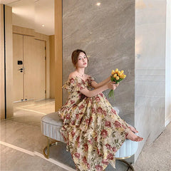 Cyflymder French Elegant 2000s Vintage Dress Women Floral Floor-Length Sexy Wedding Party Long Boho Dress Beach Style Summer Y2k Chic