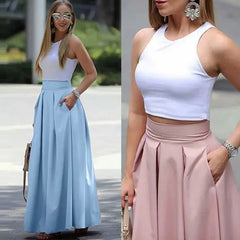 Cyflymder High Waist Pleated Skirt Women's plus Size Color Spring Autumn Cross-Border Faion Long f-length Skirt
