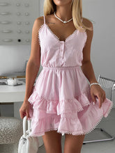 Cyflymder Sexy Multi-layer Ruffles Backless Puffy Dress Women Sleeveless High Waist Strap A-line Solid Dresses 2025 Summer Street Vacation