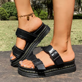 Cyflymder Fashion Sandals Women PU Leather Metal Detailed Buckle Strap Plus Size 42 Summer Beach Ladies Mid-heel Shoes Luxury Sandalias