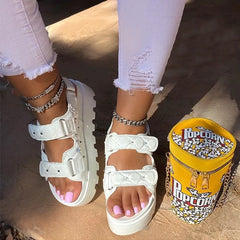 Cyflymder Women's Thick Bottom Sandals Summer Large Size Platform Beach Shoes Outdoor Casual Slip-On Summer Footwear