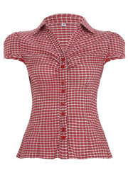Cyflymder American Retro Red Plaid ort Sve irt Casual Slim Fit Waist Cinching Button up Top for Young Women