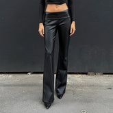 Cyflymder Women's PU Faux Leather Flared Trousers Low Waist Foldover Waistband Slim Fit Y2K Hot Girl Streetwear Casual Party Pants