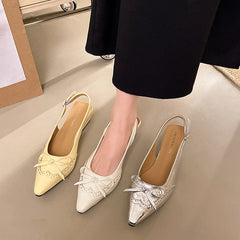 Cyflymder Summer Fashion Bowknot Sandal Leisure Pointed Toe Women's Shoes Shallow Shoes Comfortable Boutique Shoes Baotou Sandal 9075