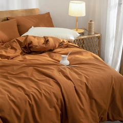 Cyflymder Solid Color Pure Cotton High-Density Bedding Sets Washed Cotton Soft Duvet Cover Kit Skin Friendly Breathable Bedclothes