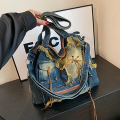 Cyflymder Denim Y2k Womens Shoulder Bag Vintage Washed Distressed Fashion female Messenger Bag Large Capacity ladies Handbag Sac totes