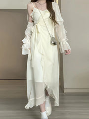 Cyflymder Summer Party Dresses for Women Backless V-neck Sling Ruffled Temperament Sexy Fashion Suspender Simple Elegant New in Dress