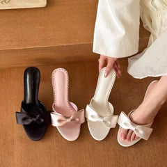 Cyflymder Summer New Women Shoes European American Shoes Women Bowknot Design Round Head Thin High Heel Sexy Slippers Women 4575