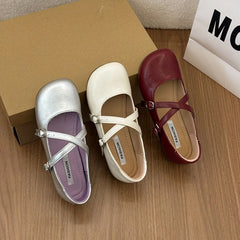 Cyflymder Summer Flat Base Shoes Girl Relaxation Fashion Round Toe Mary Jane Women Patent Faux Leather Comfort Flat Base Shoes 76