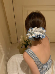 Cyflymder Large Denim Double layered Hair Scrunchies With Lace for Girls and Women Elastic Hair Bands Nordic Style Hair Accessories