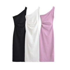 Cyflymder Women's asymmetrical stretch dress oblique collar sleeveless suspenders backless midi dress summer new fashion long dress