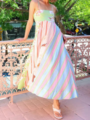 Cyflymder Women s Elegant V-Neck Maxi Dress with Ruffle Hem and Adjustable Spaghetti Straps for Summer Beach Wedding Party