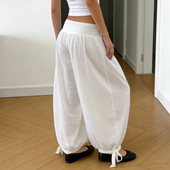 Cyflymder Street Fashion Elastics Waist Loose Lantern Pants Women Casual All March Drape White Full Length Trousers Fashion Bottom
