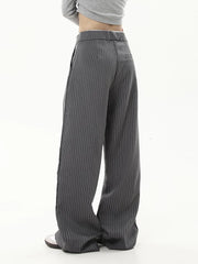 Cyflymder American Striped Wide Leg Pants Women High Waist Patchwork Vintage Trousers Casual Loose Female Retro Straight Pants New