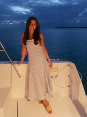 Cyflymder Women's Blue Striped Sleeveless Maxi Dress Square Neck Wide Strap A-line Flowy Long Dress lady Casual Summer Vacation Sundress
