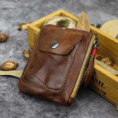 Cyflymder Wrinkled Cowhide Genuine Leather Men's Coin Purse Genuine Leather Zipper Wallet Retro Key Holder Small Money Bag Men Short Purse