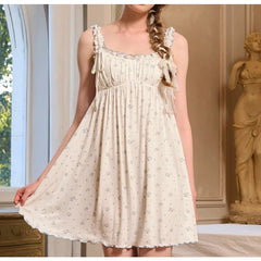 Cyflymder Contrasting Color Edge Princess Style Chest Pad Modal Small Floral Suspender Nightdress Elastic and Thin Fresh Girl Loungewear