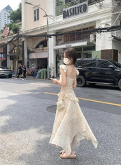 Cyflymder Women Dresses Irregular Ruffles Floral Printed Sleeveless Holiday Spring Summer Sweet Elegant Dress Party Backless