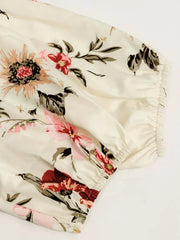Cyflymder New Elegant Floral Print Women's Dress, Half Sleeved Long Pants Dress, Summer Vacation Beach Dress