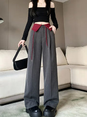Cyflymder Women Old Money Vintage 2000s Aesthetic Striped Wide Leg Straight Pants Pantalones Long Trousers Korean Baggy Design Office Lady