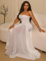 Cyflymder Dress Women Wholesale Slightly Sheer Design Strapless Line Skirt Cinches Waist Look Slimmer One Neck Solid Color Trendy