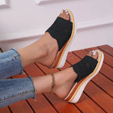 Cyflymder Women Sandals Elegant Woman Shoes With Low Heels Wedge Sandals Summer Mujer Peep Toe Platform Sandals Ladies Slippers