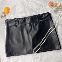Cyflymder Women Fashion Grommet Belt PU Leather Wrap Hip Mini Skirts Pockets Low Waist Zipper Y2K Night Clubwear Bottoms Streetwear