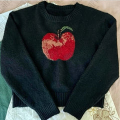 Cyflymder Y2K Woman Clothing Elegant Lovely Maiden Pattern Solid Soft Pullover Personality Simple Tide Casual Long Sleeve com Knit Sweater