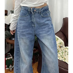 Cyflymder Women Chic Retro Straight Leg Jeans Girls High Waist Leisure Denim Trousers Female Shinny Crystal Designer Baggy Pants