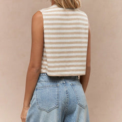 Cyflymder y2k Knitted Vest Women Summer Striped Round Neck Sleeveless Button Up Sweater Tank Tops 2000s Party Clothes Streetwear
