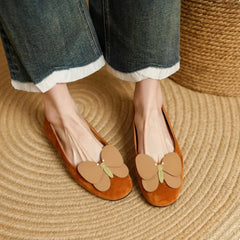 Cyflymder Unique Design Butterfly Round Toe Ballet Shoes For Women Casual Outdoor Wearing Suede Inner Height Increasing Shallow Mouth Dres