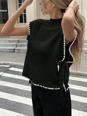 Cyflymder Street Sle Loose Fit Women's Svel Sweater Vest Knot Tied Color Blo Design Autumn Faion Polyester Fiber