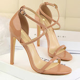 Cyflymder Shoes Pumps Open Toe High Heels Patent Leather Women Heels Stiletto 11 Cm 7.5cm Summer Heels Sandals Women Party Shoes