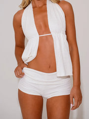 Cyflymder Women s Casual Sleeveless Crop Top and High Waisted Shorts Set Solid Color Knit 2 Piece Outfit for Summer Beachwear