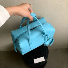 Cyflymder Ins Korean Retro Blue Boston Handbag Women PU Leather Large Capacity Pillow Bag Ladies Cute Commuter Versatile Crossbody Bag New