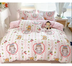 Cyflymder Kids Bedding Set 100% Cotton Cartoon Printed Duvet Cover +2pcs Pillowcase Soft Bed Linens Dormitory Bedroom Home Textile B87B