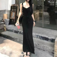 Cyflymder Fashion Ruffles Spliced Slim Slip Long Dress Women's Clothing Polka Dot Summer New Aura Sleeveless Elegant Waist Bag Hip Dresses