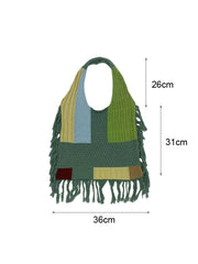 Cyflymder Tassel Bohemia Splicing Knitted Shoulder Bag Crochet Handbag Retro Woven Tote Bags For Women