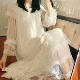 Cyflymder Women's Lolita White Princess Dress Sleepshirts Vintage Palace Style Multilayer Lace Mesh Nightgowns.Nightdress Sleep Loungewear