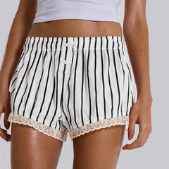 Cyflymder Y2K Boxer Shorts Women Striped Gingham Lounge Pajama Low Elastic Waist Sleep Lace Trim Micro Short Pj Mini Pants