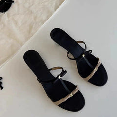Cyflymder Women High Heel Slippers Mules Square Open Back Slip‑on Sandals Elegant Party Wedding Daily Wear Comfortable Mid Heel Ladies