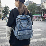 Cyflymder Blue denim women backpack casual large capacity laptop school zipper girl backpack top handle fashion travel backpack for women