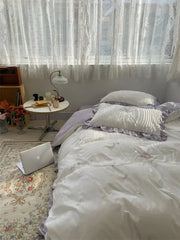 Cyflymder Evening Breeze Girl Heart Embroidery Water Wash Ice Silk Four-piece Set Silk Quilt Cover