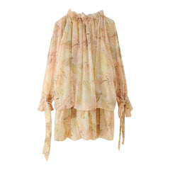 Cyflymder Spring 2025 Women Floral Print Short Dresses Lace Up Ruffle O Neck Long Sleeve Holiday Summer Dress Casual Vestidos