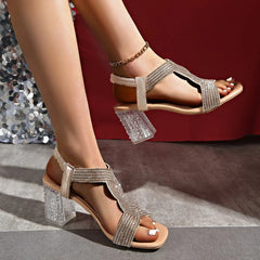Cyflymder Summer Rhinestone Sandals Women Square Toe Buckle Strap Shoes 7CM Clear PVC Transparent High Heels Lady Party Dress Sandalias
